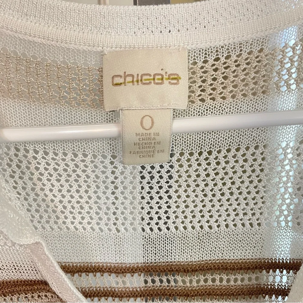 Chico's Striped Belted Semi Sheer Mesh Tunic Beach Coverup Size Small